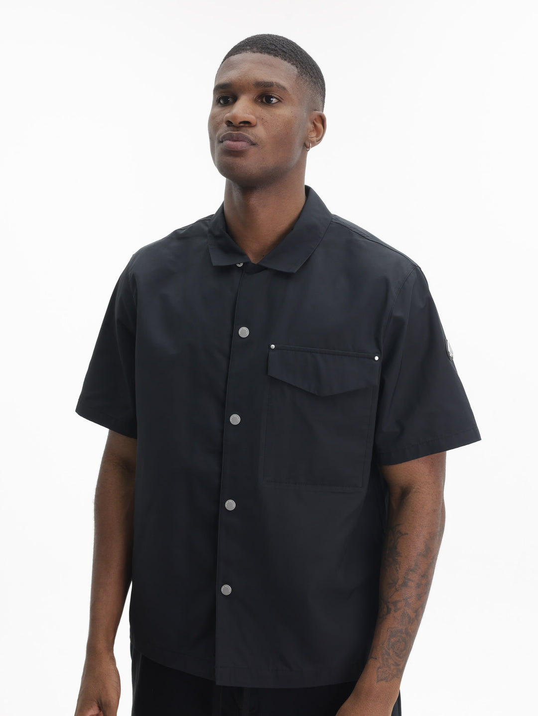 Moose Knuckles Shirt Wht Btn Collar Logo Black