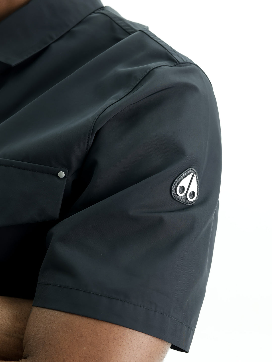 Moose Knuckles Shirt Wht Btn Collar Logo Black