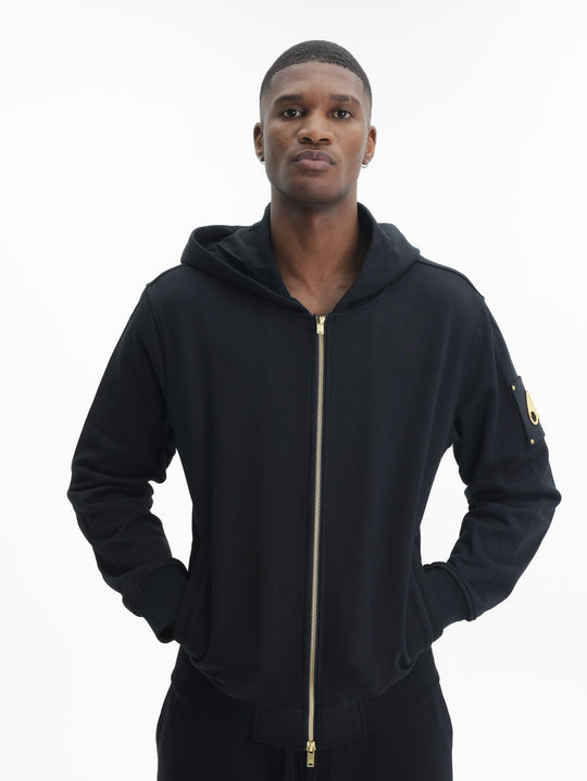Moose Knuckles Hoodie Zip Sleeve Logo Black