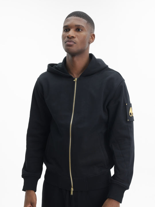 Moose Knuckles Hoodie Zip Sleeve Logo Black