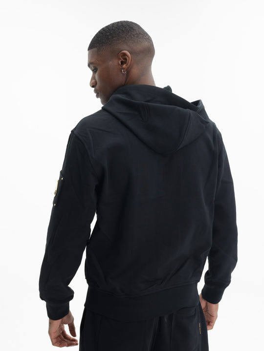 Moose Knuckles Hoodie Zip Sleeve Logo Black