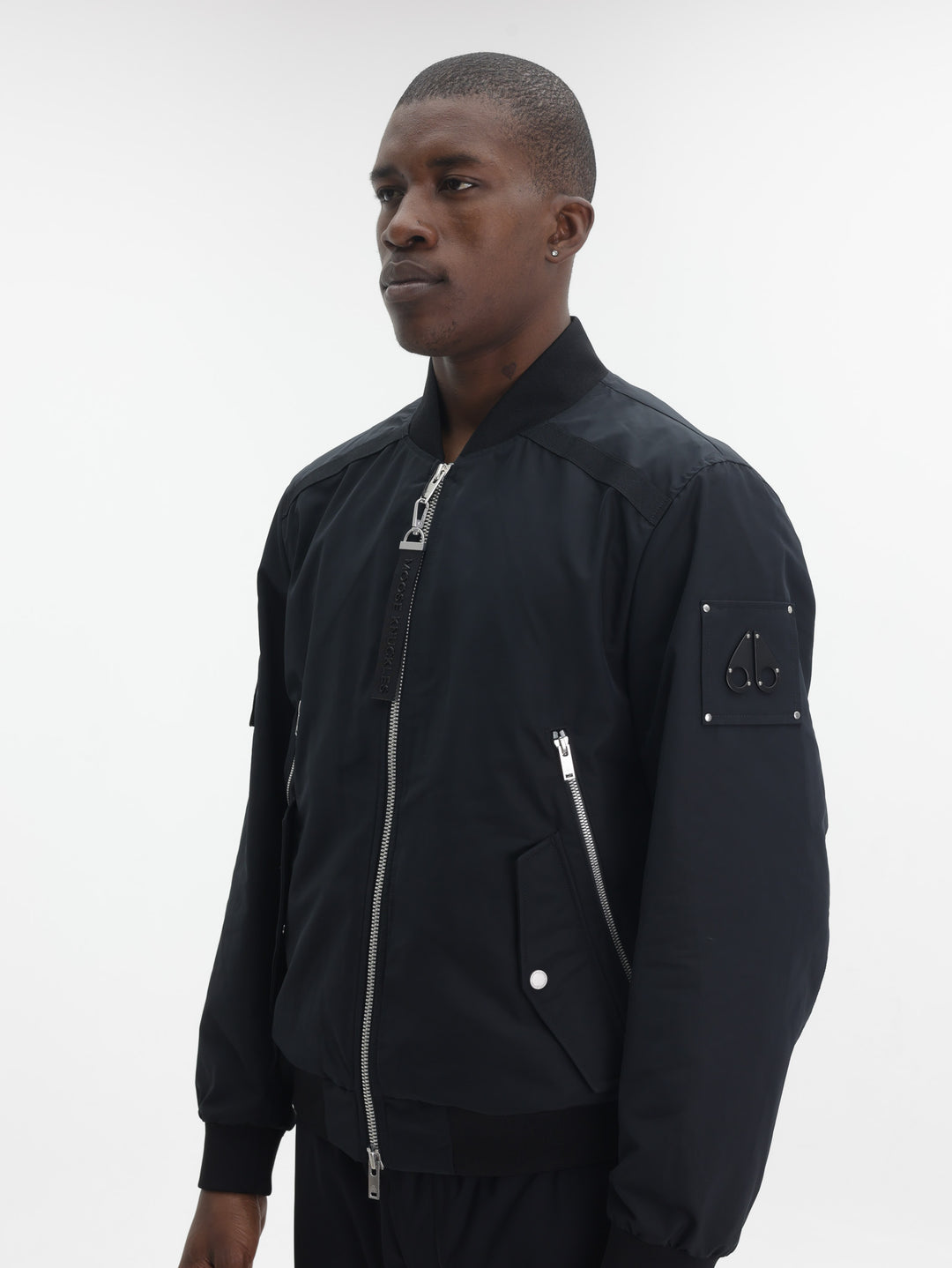 Moose Knuckles Jacket Lrg Zip Tag Arm Logo Black