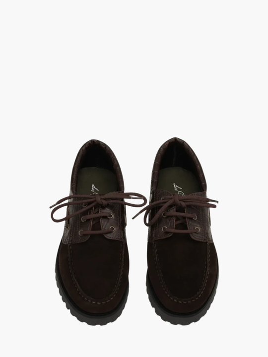 Les Deux Boatshoe Croco Mix Mole Brown