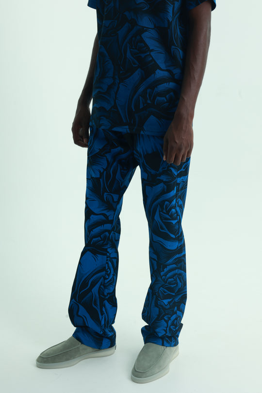 Massimo Sabbadin Jeans Allover Rose Print Blue