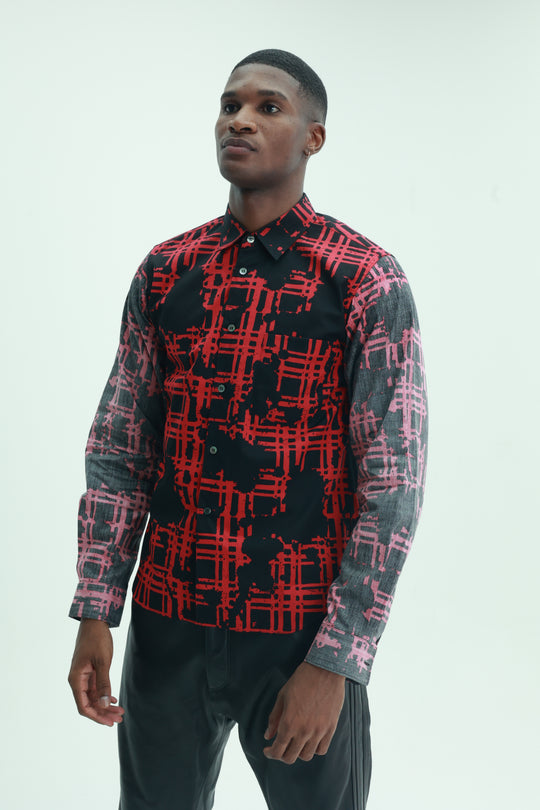 Comme Des Garcons Shirt Double Sleeve Graphic Print Black-Red