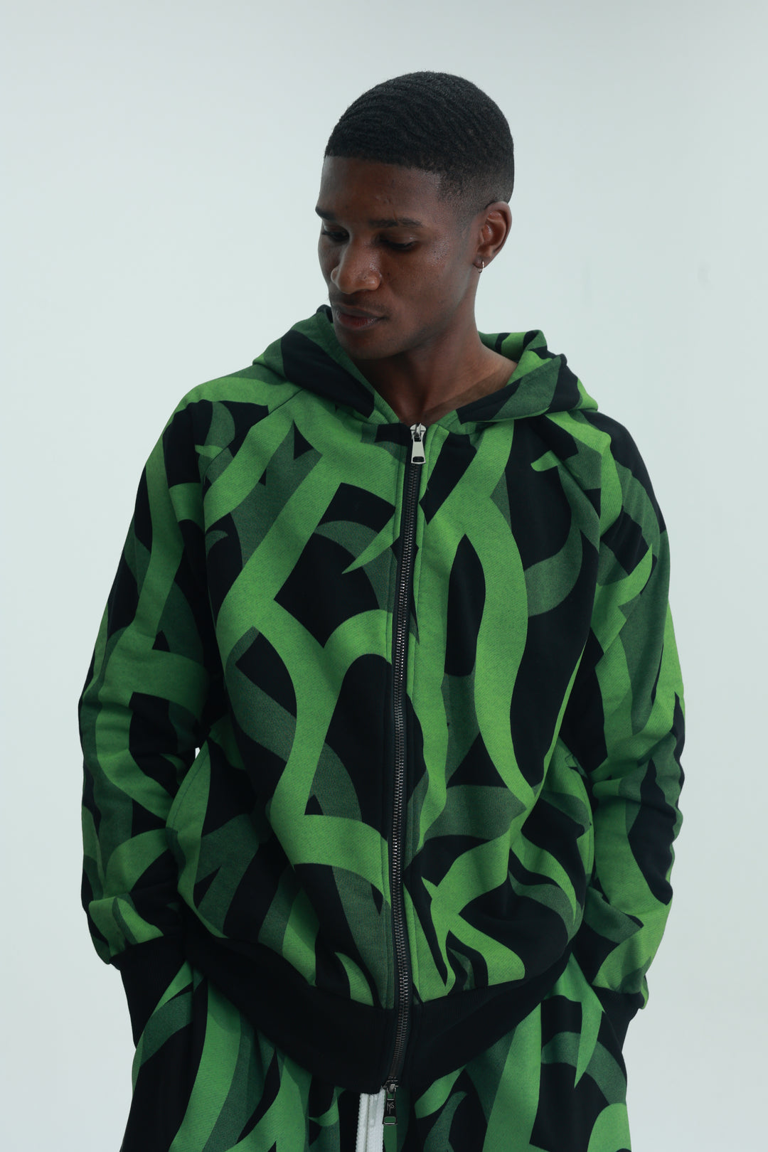 Massimo Sabbadin Sweater Hooded Full Zip Aop Green-Black