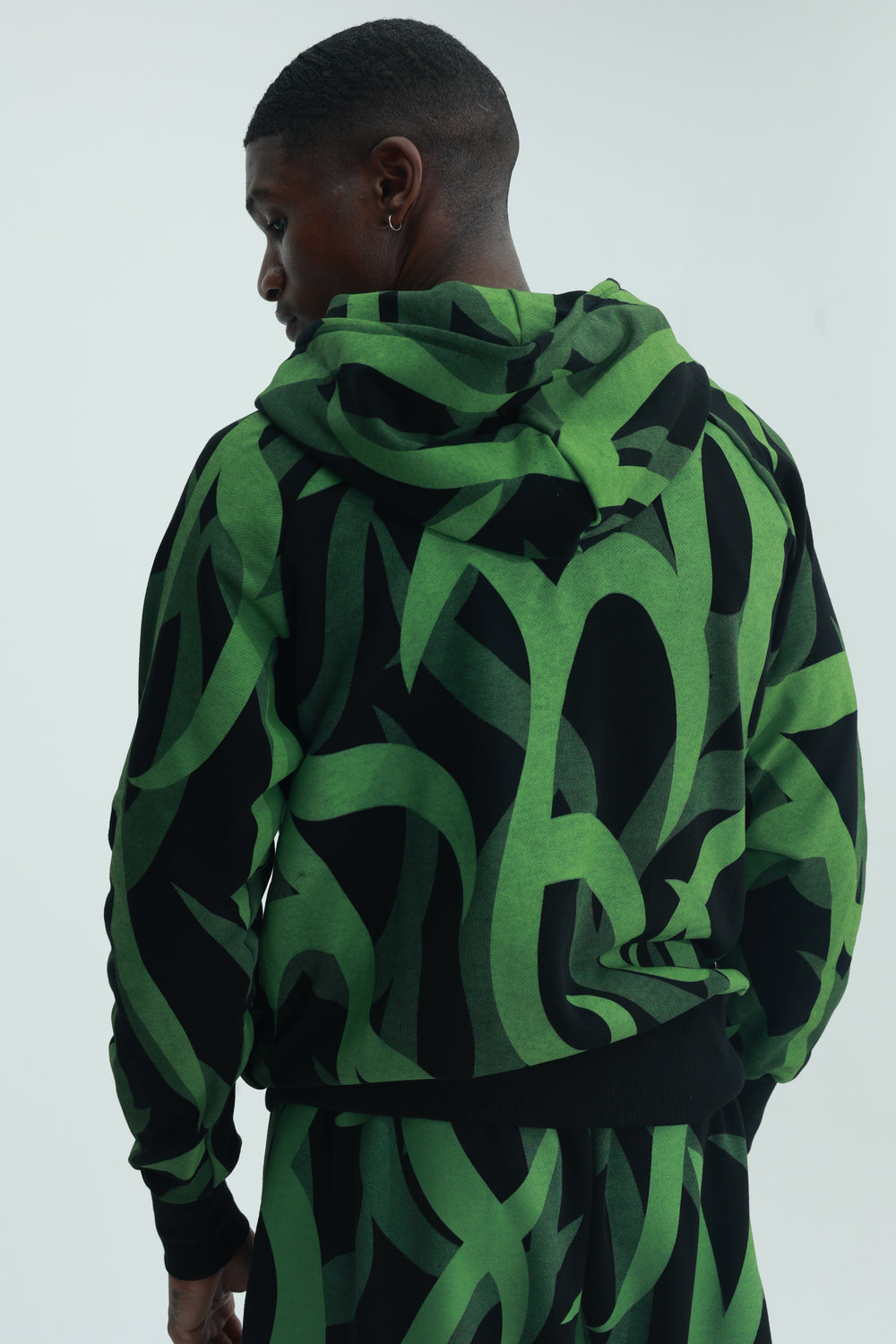 Massimo Sabbadin Sweater Hooded Full Zip Aop Green-Black