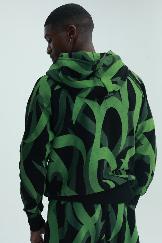 Massimo Sabbadin Sweater Hooded Full Zip Aop Green-Black