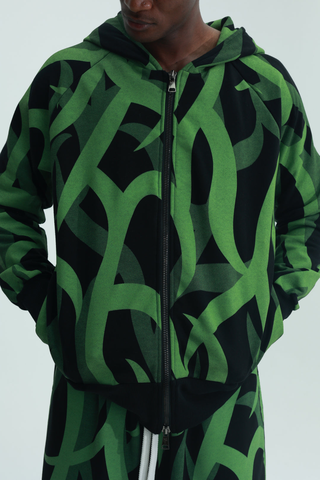 Massimo Sabbadin Sweater Hooded Full Zip Aop Green-Black