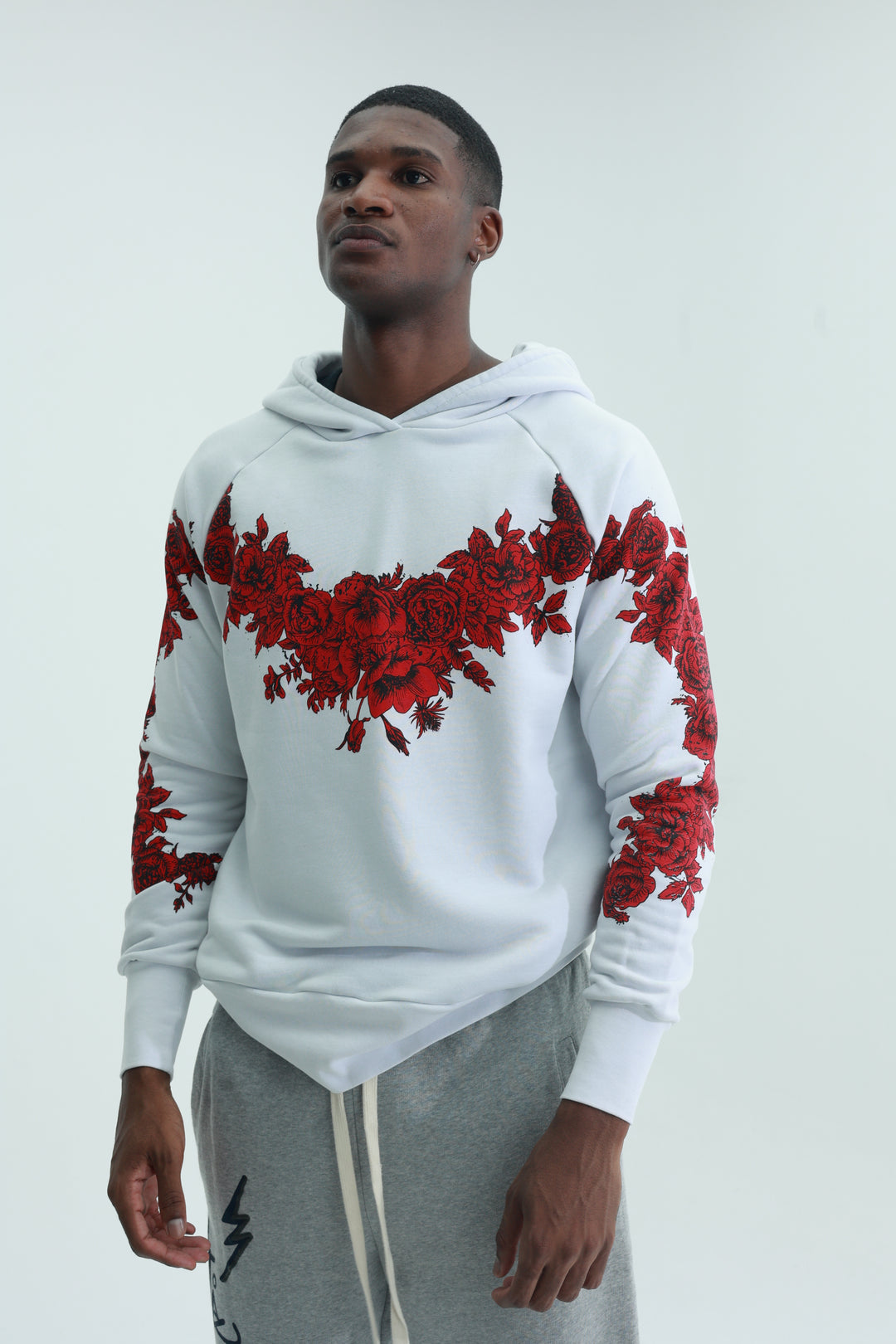 Massimo Sabbadin Sweater Hooded Roses White-Red