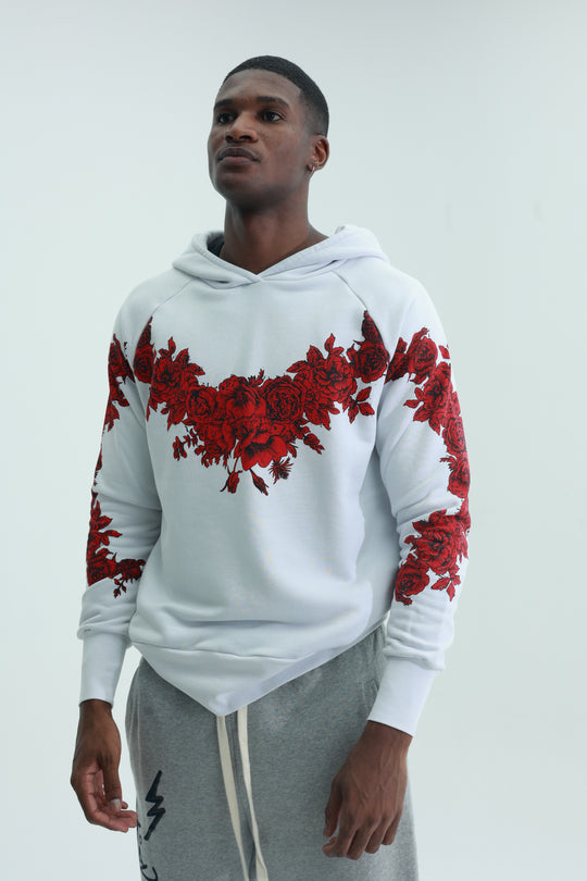 Massimo Sabbadin Sweater Hooded Roses White-Red
