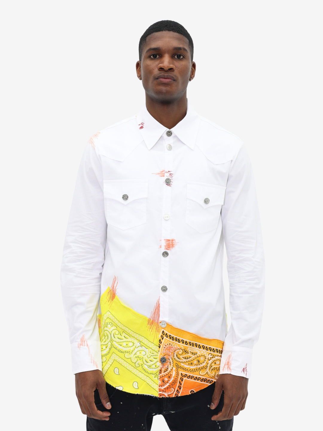 Massimo Sabbadin Shirt Double Pocket White-Yellow