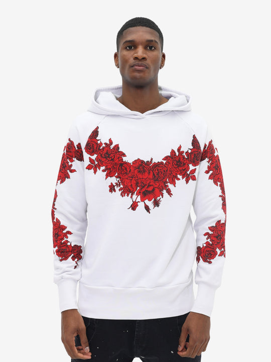 Massimo Sabbadin Sweater Hooded Roses White-Red